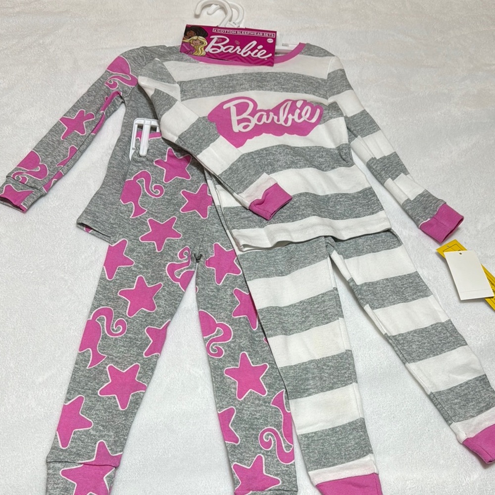 NWT 2 Pair Barbie Gray and Pink Kids Pajamas Size 3T